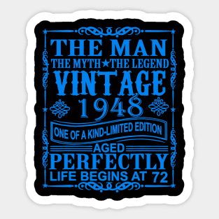 Man Myth Legend Vintage 1948 72 Years Olds Sticker